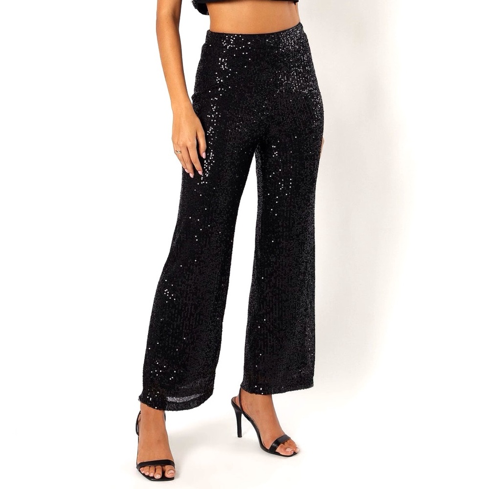 Petal And Pup Black Sequin Wide Leg Pant Lilianna Ankle Trouser Extra Small XS